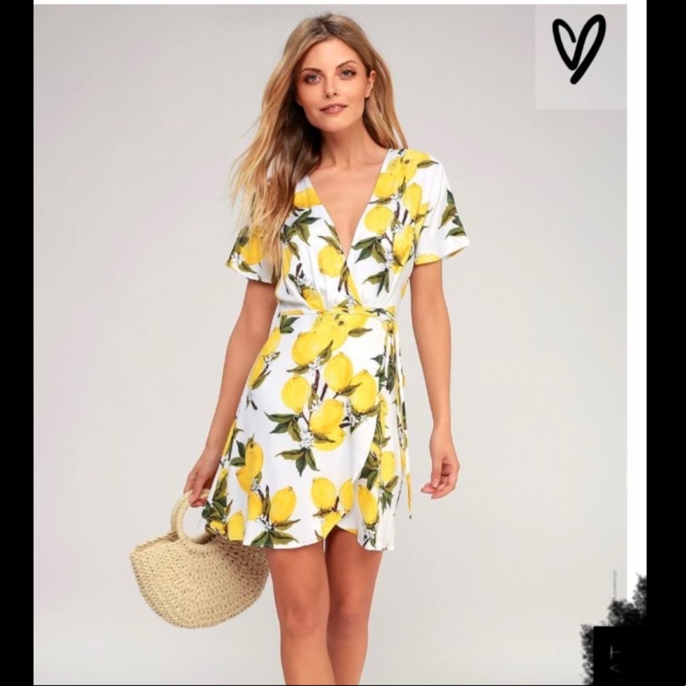 Lulus - Lemon Print Wrap Dress